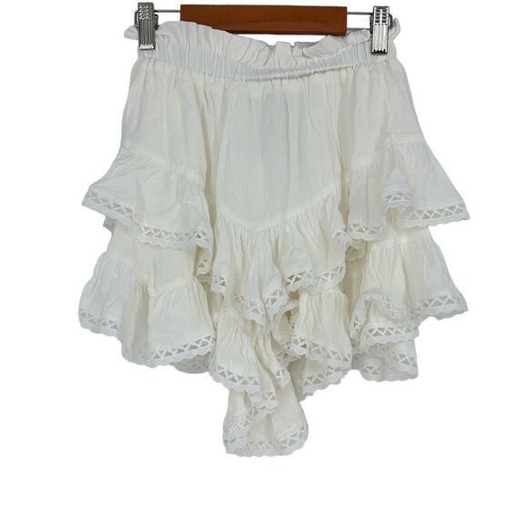 Yellow the Label Pants - YLLW Yellow the Label High Waisted Ruffle Shorts Size S White Beach Festival